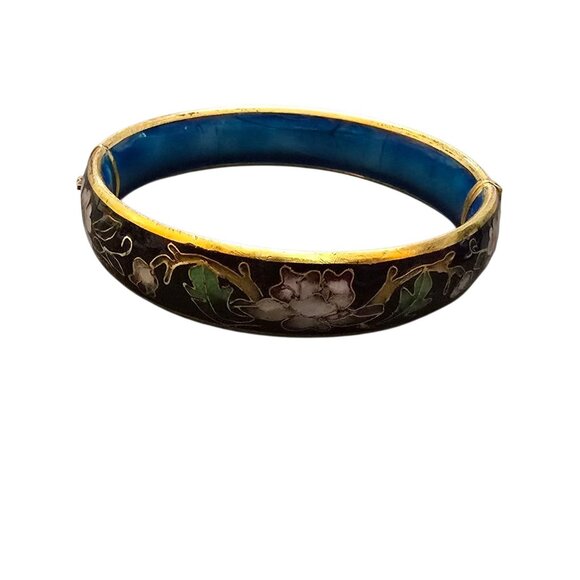 Vintage Heavy Cloisonne Hinged Bangle Bracelet (A8706) - Picture 5 of 6
